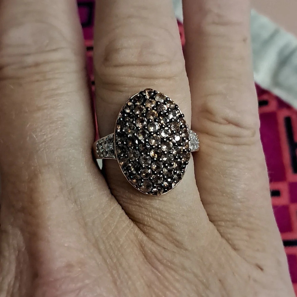 Andalusite and Natural White Zircon Cluster Ring